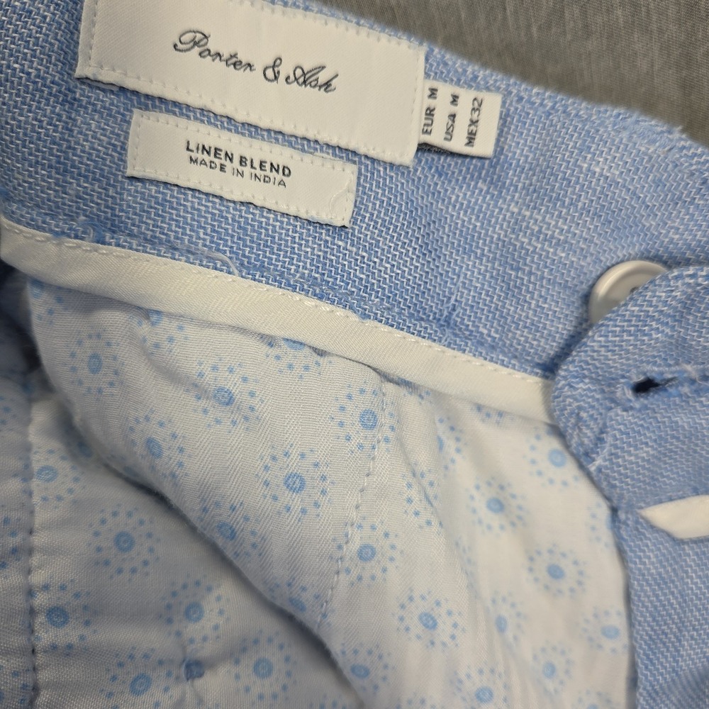 Porter & Ash Mens Structured Linen Blend Shorts Light Blue Size M Drawstring New - Picture 3 of 9